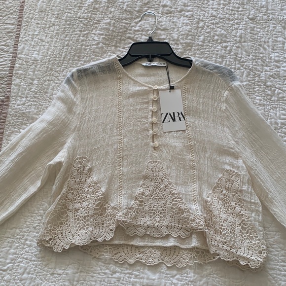 Zara Tops - Off-white Zara bohemian blouse.  Size large.  New with tags.